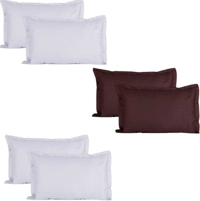 Home Elite Striped Pillows Cover(Pack of 6, 45 cm*70 cm, White, Brown)