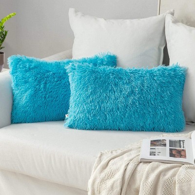 Wondershala Fur Pillows Cover(Pack of 2, 40 cm*55 cm, Blue)