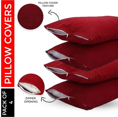 Mattress Protector Plain Pillows Cover(Pack of 4, 46 cm*72 cm, Maroon)