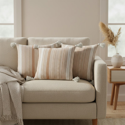 The Elvia Cotton Cushions Cover(40 cm*40 cm, Pack of 3, Beige)