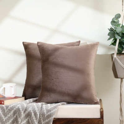 DECOWAT Velvet Cushions & Pillows Cover(40 cm*40 cm, Pack of 2, Brown)