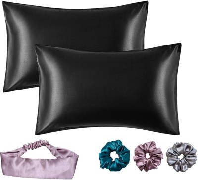 CEBADA Self Design Pillows Cover(Pack of 2, 45 cm*72 cm, Black)