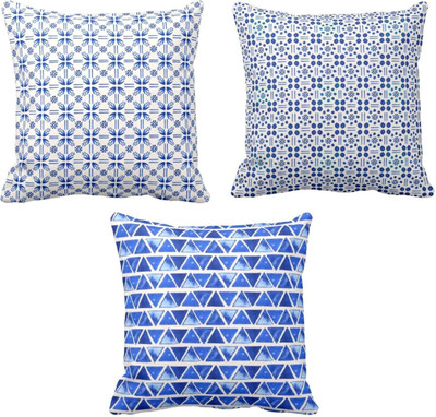 TheYaYaCafe Cotton Cushions Cover(55 cm*55 cm, Pack of 3, Blue)