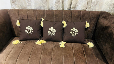 vardhman handloom Cotton Cushions Cover(40 cm*40 cm, Pack of 5, Black, Yellow)