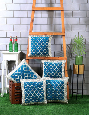 Nendle Chenille Cushions Cover(40 cm*40 cm, Pack of 5, Light Blue)