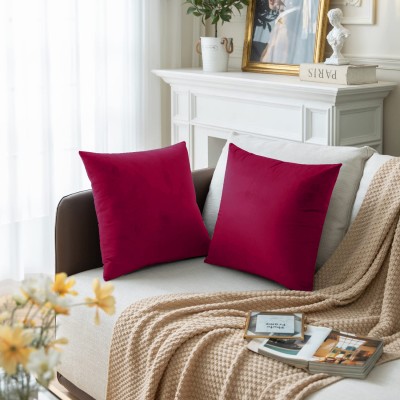 AMITRA Velvet Cushions & Pillows Cover(Pack of 2, 46 cm*46 cm, Pink)