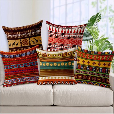 rulit Embroidered Cushions Cover(Pack of 5, 40.64 cm*40.64 cm, Brown, Multicolor)
