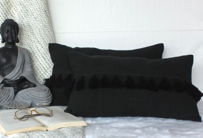 Dekor World Self Design Cushions & Pillows Cover(Pack of 2, 30 cm*50 cm, Black)