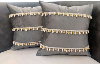 GOOD VIBES Suede Cushions & Pillows Cover(Pack of 2, 40 cm*40 cm, Grey, Multicolor)