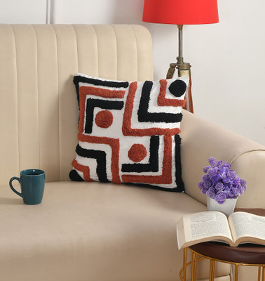 M2Creations Cotton Cushions & Pillows Cover(40 cm*40 cm, Red, Black)