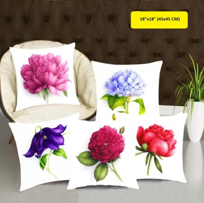Abhsant Floral Cushions Cover(Pack of 5, 45 cm*45 cm, Purple, White)
