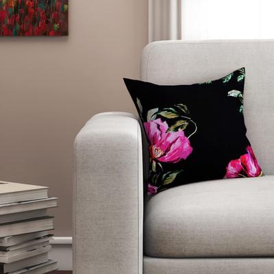 SEJ BY NISHA GUPTA Polyester Cushions Cover(40 cm*40 cm, Black)