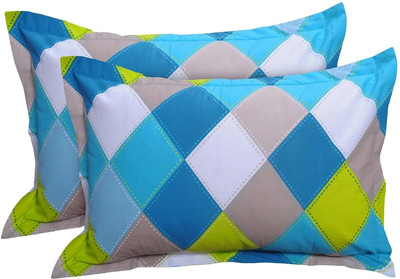 Huesland Cotton Pillows Cover(43 cm*68 cm, Pack of 2, Blue, Green, Grey)