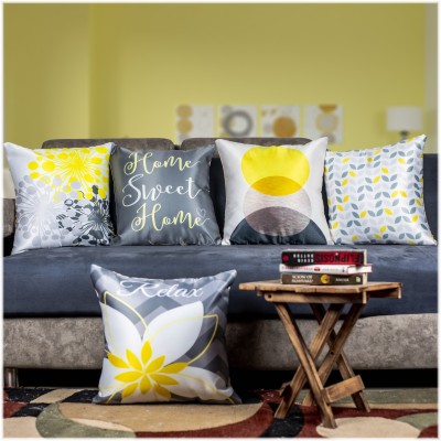 KISAN PRINTS Satin Cushions Cover(Pack of 5, 60 cm*60 cm, Silver, Yellow)