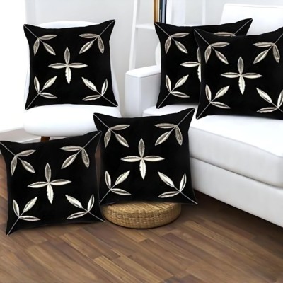 Cherry Homes Floral Cushions Cover(Pack of 5, 40 cm*40 cm, Black)