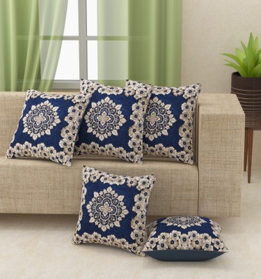 LUXURY CRAFT Floral Cushions Cover(Pack of 5, 40 cm*40 cm, Blue)