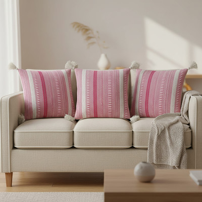 The Elvia Cotton Cushions Cover(40 cm*40 cm, Pack of 3, Pink)