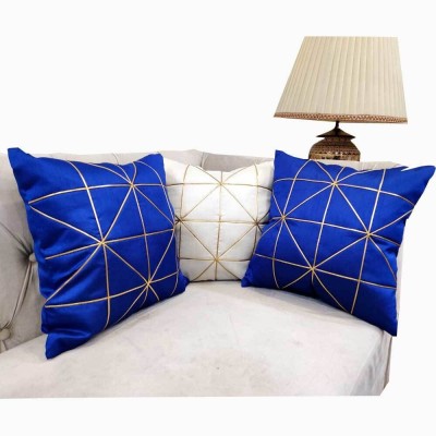 GOOD VIBES Polyester Cushions & Pillows Cover(Pack of 3, 40 cm*40 cm, Blue, White, Gold)