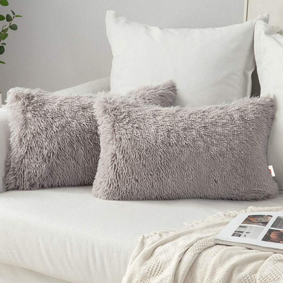 Wondershala Fur Pillows Cover(40 cm*55 cm, Pack of 2, Grey)