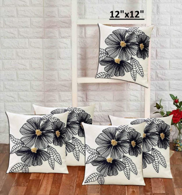 Abhsant Jute Cushions Cover(Pack of 5, 40 cm*40 cm, White, Black)