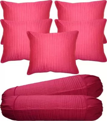FabLinen Striped Cushions & Bolsters Cover(Pack of 7, 40 cm*40 cm, Pink)