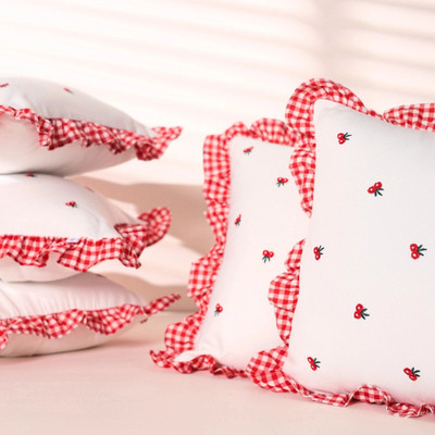 Sleepy Threads Cotton Cushions Cover(40 cm*40 cm, Pack of 5, Red, White)