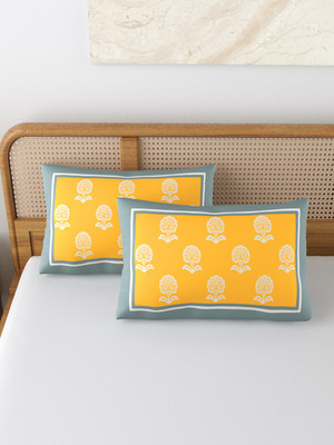 Blocks Of India Cotton Pillows Cover(42 cm*68 cm, Pack of 2, Yellow)