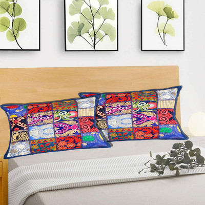 Handicraft Bazarr Cotton Pillows Cover(24 cm*16 cm, Pack of 2, Blue)