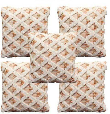 Nipun International Polyester Cushions Cover(40.64 cm*40.64 cm, Pack of 5, Orange, Beige)