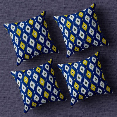 Being Iban Geometric Cushions Cover(Pack of 4, 40 cm*40 cm, White, Blue, Yellow)