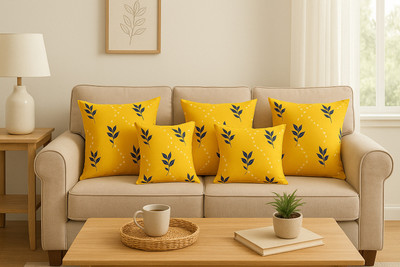 MSKtrend Cotton Cushions Cover(40.64 cm*40.64 cm, Pack of 5, Yellow)