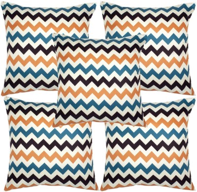 Alina decor Printed Cushions Cover(Pack of 5, 40.64 cm*40.64 cm, Blue, Orange, White, Dark Blue)