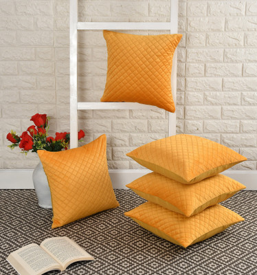 WiseHome Velvet Cushions Cover(40 cm*40 cm, Pack of 5, Yellow)