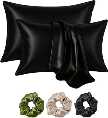 ARMOXA Satin Pillows Cover(45 cm*72 cm, Pack of 2, Black)
