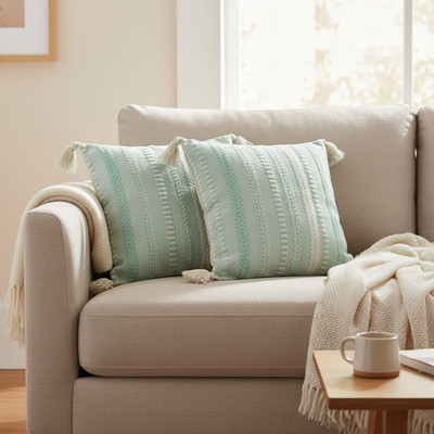 The Elvia Cotton Cushions Cover(40 cm*40 cm, Pack of 2, Green)