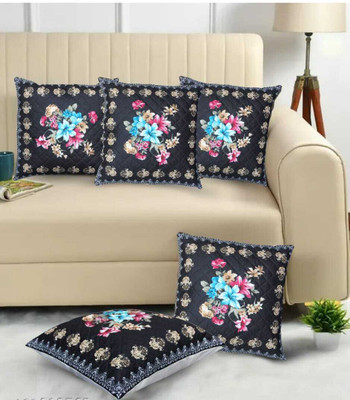 BANAVY Velvet Cushions Cover(40 cm*40 cm, Pack of 5, Black, Blue)