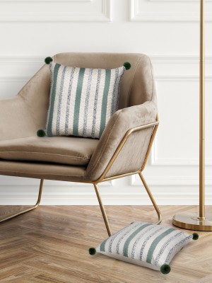Mezposh Striped Cushions Cover(Pack of 2, 41 cm*41 cm, Beige, Green)