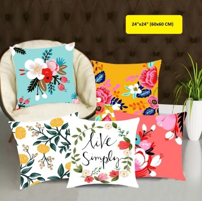 EXOTICE Floral Cushions Cover(Pack of 5, 60 cm*60 cm, Blue, Orange)