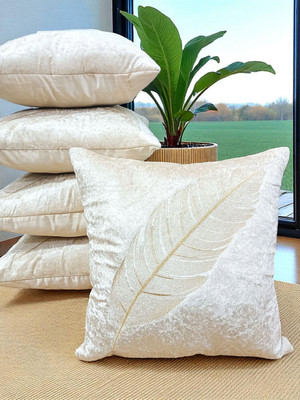LOFEY Velvet Cushions Cover(40 cm*40 cm, Pack of 5, Beige)