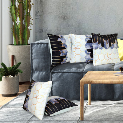 TOS Satin Cushions Cover(Pack of 5, 40 cm*40 cm, Blue, White)