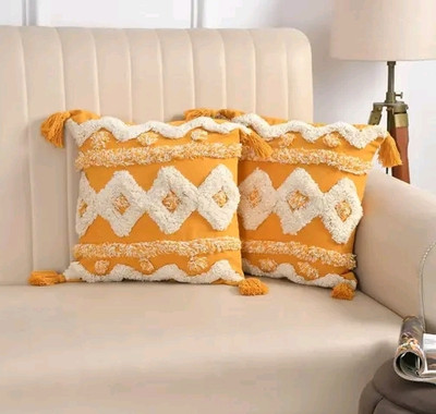 LoomCasa Cotton Cushions Cover(40 cm*40 cm, Yellow)