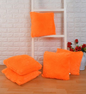 Cyuteenuts Fur, Faux Silk Cushions Cover(Pack of 5, 40 cm*40 cm, Orange)