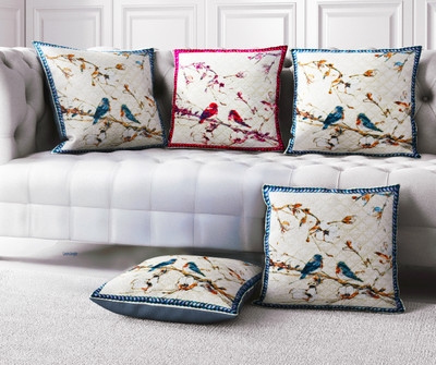 LoomJungle Polycotton Cushions Cover(40 cm*40 cm, Pack of 5, Grey, Maroon, Cream)