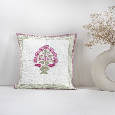 HOMEMONDE Floral Cushions Cover(40 cm*40 cm, Pink, Green)