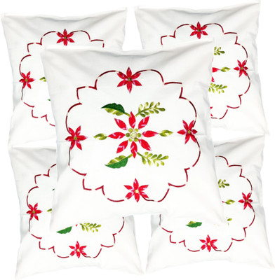 Arsha Chikankari Cotton Cushions & Pillows Cover(40 cm*40 cm, Pack of 3, White, Brown)