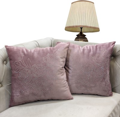 GOOD VIBES Embroidered Cushions & Pillows Cover(Pack of 2, 40 cm*40 cm, Pink, Silver)