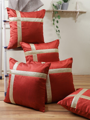 ROMEE Polyester Cushions & Pillows Cover(40 cm*40 cm, Pack of 5, Maroon)
