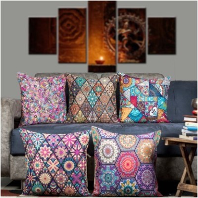 BRION Floral Cushions & Pillows Cover(Pack of 5, 60.96 cm*60.96 cm, Multicolor)