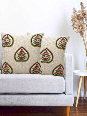 Vinayaka Fab Cotton Cushions Cover(40 cm*40 cm, Pack of 2, Cream)