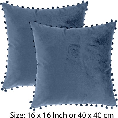 Sugarchic Plain Cushions Cover(Pack of 2, 40 cm*40 cm, Blue, Grey)